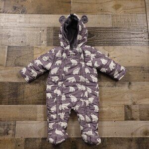 Wippette kids winter fleece lined pram suit infant's 3-6 months polar bears